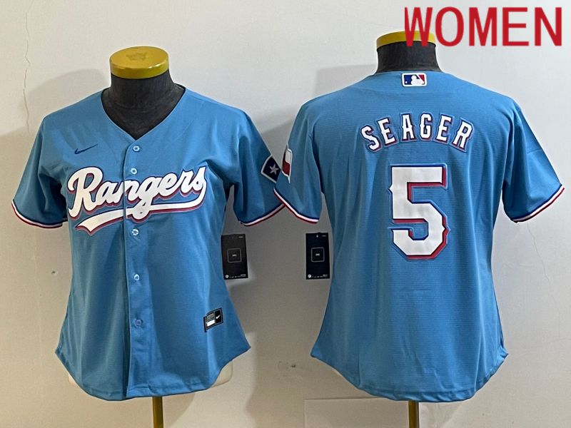 Women Texas Rangers #5 Seager Light Blue Game Nike 2023 MLB Jersey style 1->texas rangers->MLB Jersey